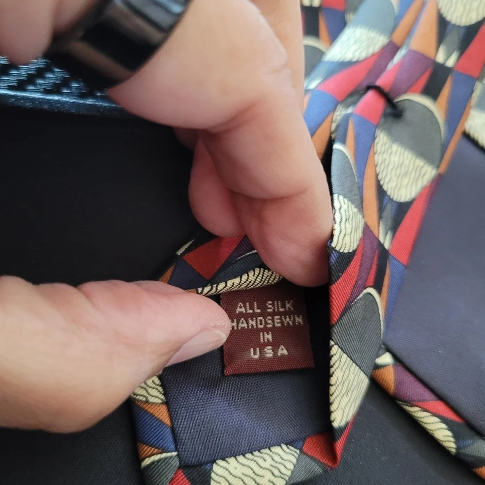 Jos. A. Bank 100% Silk Hunter Green Blue Brown Geometric Men's Tie